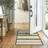 Green Striped Geometric Modern Area Rug