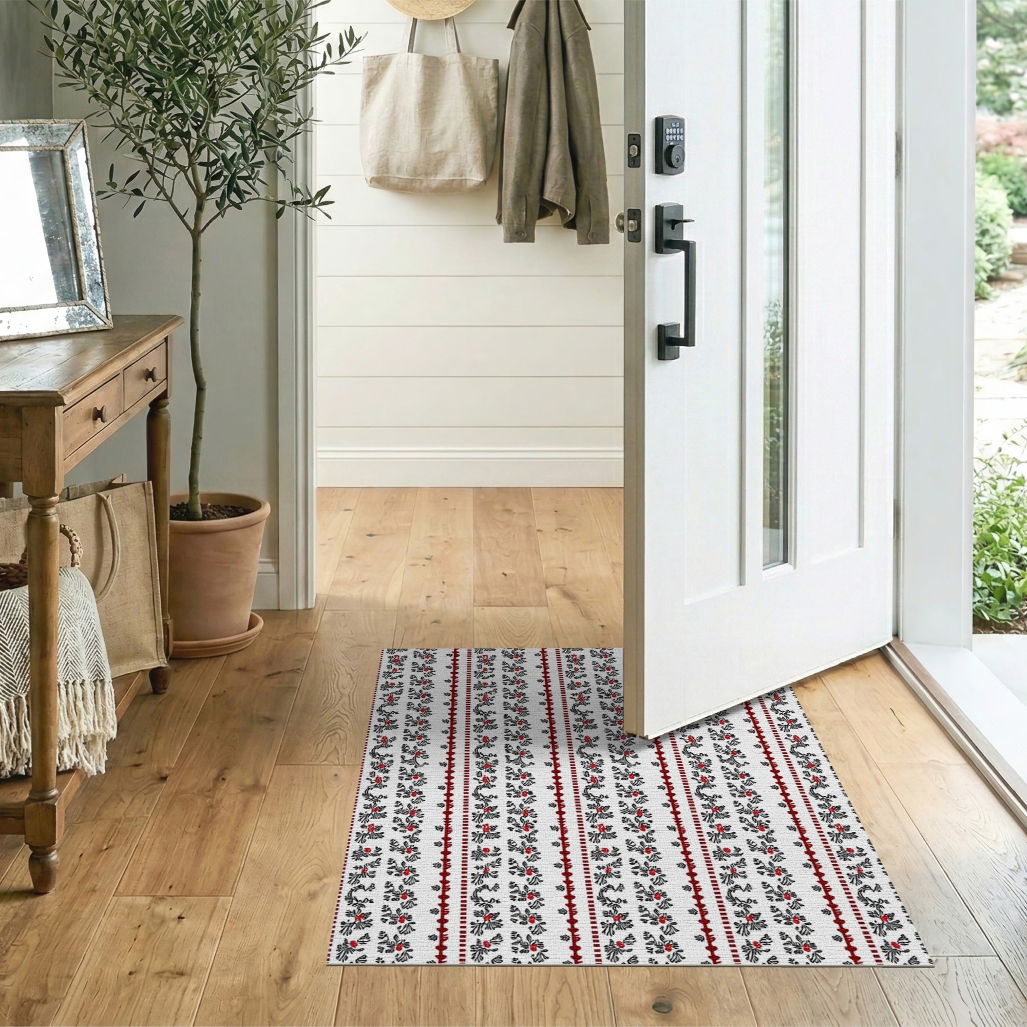 Vintage Red Floral Stripe Area Rug
