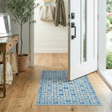 Blue Bow Motif Distressed Vintage Area Rug