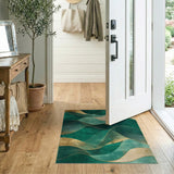 Emerald Gold Abstract Wave Area Rug