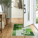 Green Geometric Textured Area Rug with Leaves