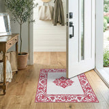 Red Red Ornate Floral Border Area Rug