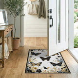 Shimmering Black Gold Butterfly Floral Rug