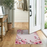 Pink Cherry Blossom Floral Area Rug on Cream