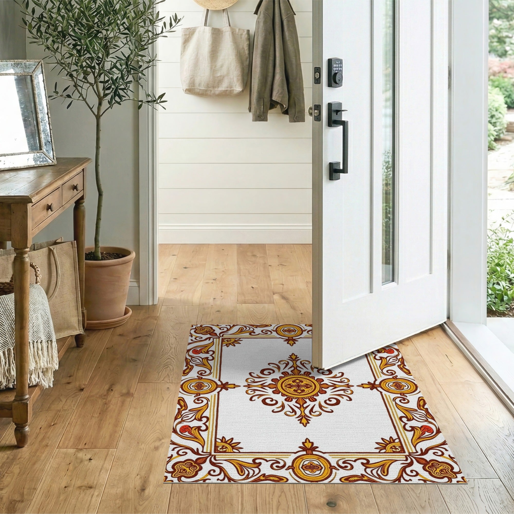 Floral Vintage Ornate Gold Floral Border Area Rug