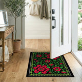 Vibrant Red Floral Area Rug on Black