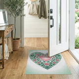 Ornate Pink Heart Green Vine Floral Rug