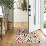 Vibrant Red Green Leaves Pattern Area Rug