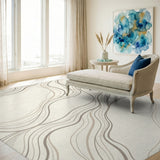 Abstract Area Beige Wavy Contour Abstract Area Rug