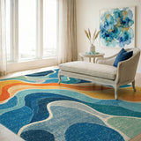 Vibrant Blue Teal Wave Area Rug