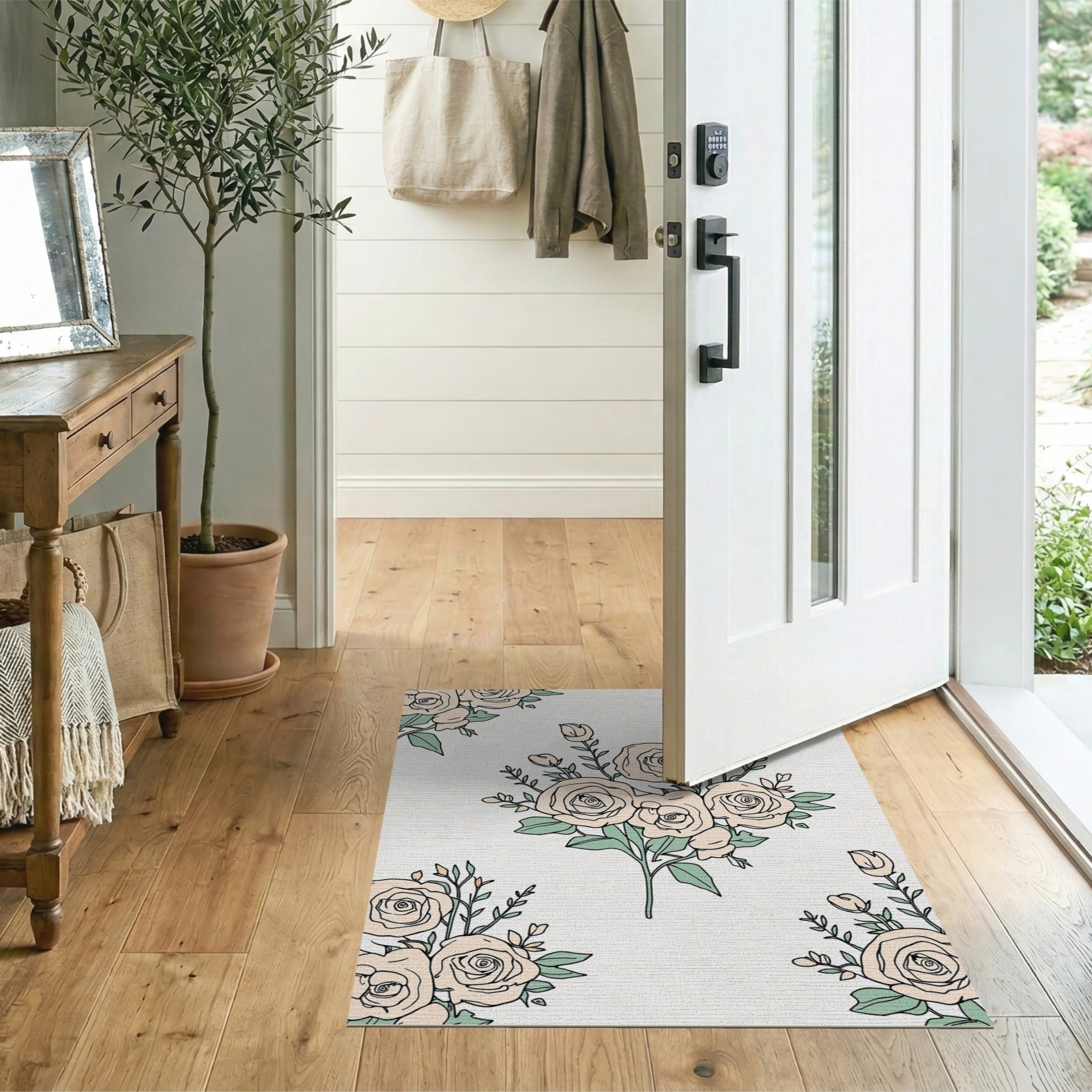 Blush Pink Rose Bouquet Floral Area Rug