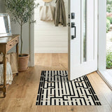 Black and White Geometric Modern Black White Maze Labyrinth Geometric Area Rug