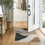 Beige and Neutral Wavy Beige Grey Abstract Area Rug