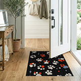 Washable Black Paw Print Area Rug - Low Pile, Non-Slip, Pet & Kid Friendly