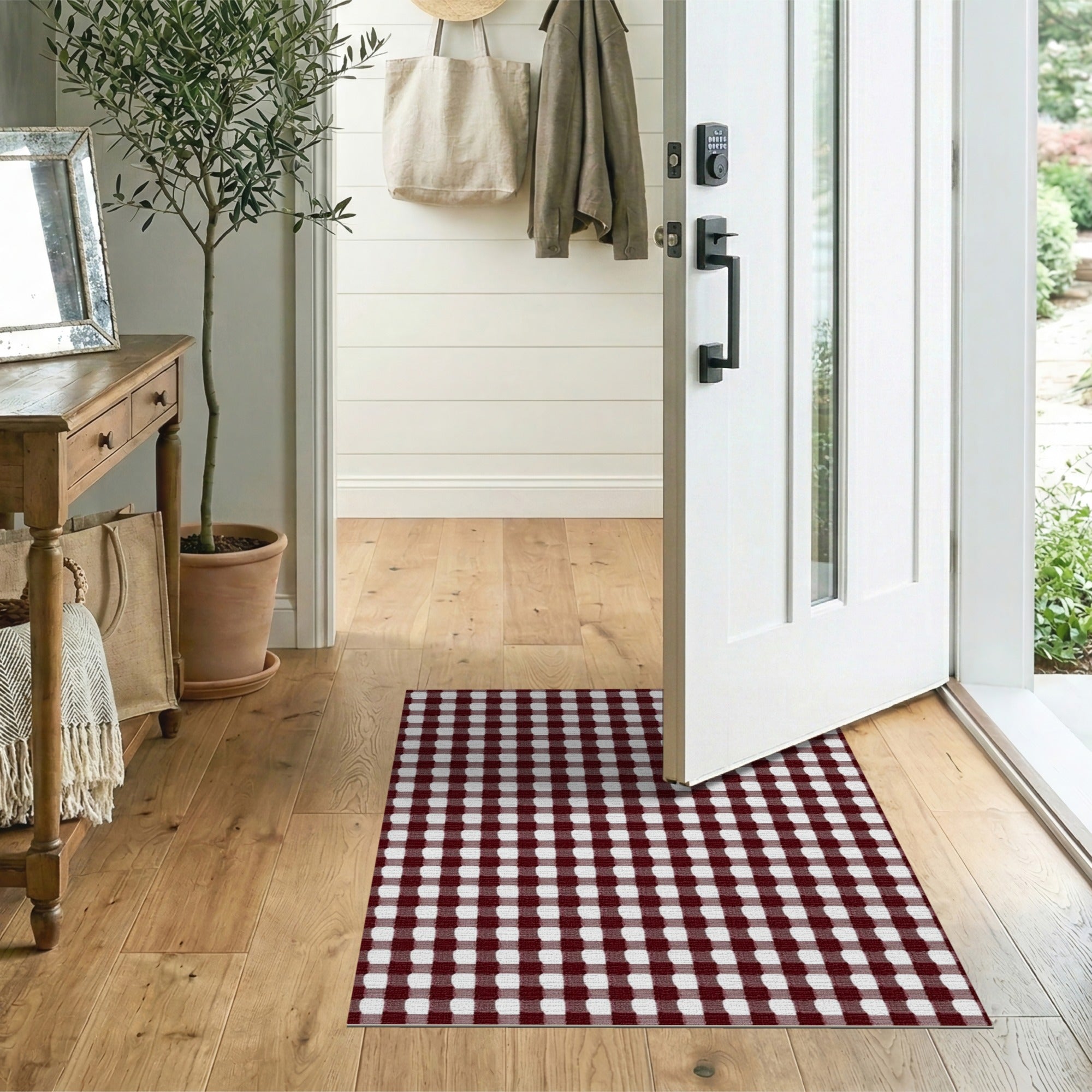Rustic Farmhouse Red Classic Red Gingham Check Area Rug