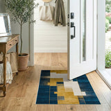 Geometric Navy Gold Block Area Rug