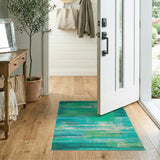 Teal Geometric Striped Area Rug
