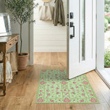 Vintage Pink Rose Vine Light Green Area Rug