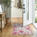Pink Peony Floral Area Rug with Butterflies