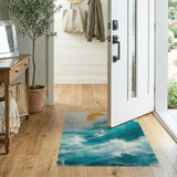 Teal Surf Wave Surfer Coastal Area Rug