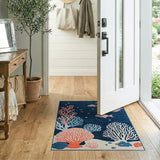 Navy Blue Coral Reef Striped Fish Area Rug