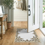 Ornate Gold Filigree Floral Border Rug