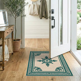 Teal Medallion Persian Area Rug on Beige