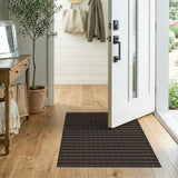 Dark Brown Geometric Grid Area Rug