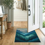 Teal Blue Mountain Valley Landscape Rug