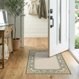 Ornate Green and Gold Floral Border Rug