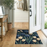 Navy Tulip Bouquet Area Rug in Blue Ivory