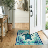 Blue and Teal Teal Sea Turtle Coastal Area Rug