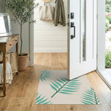 Teal Leaves Beige Area Rug
