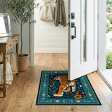 Prowling Tiger Teal Persian Area Rug