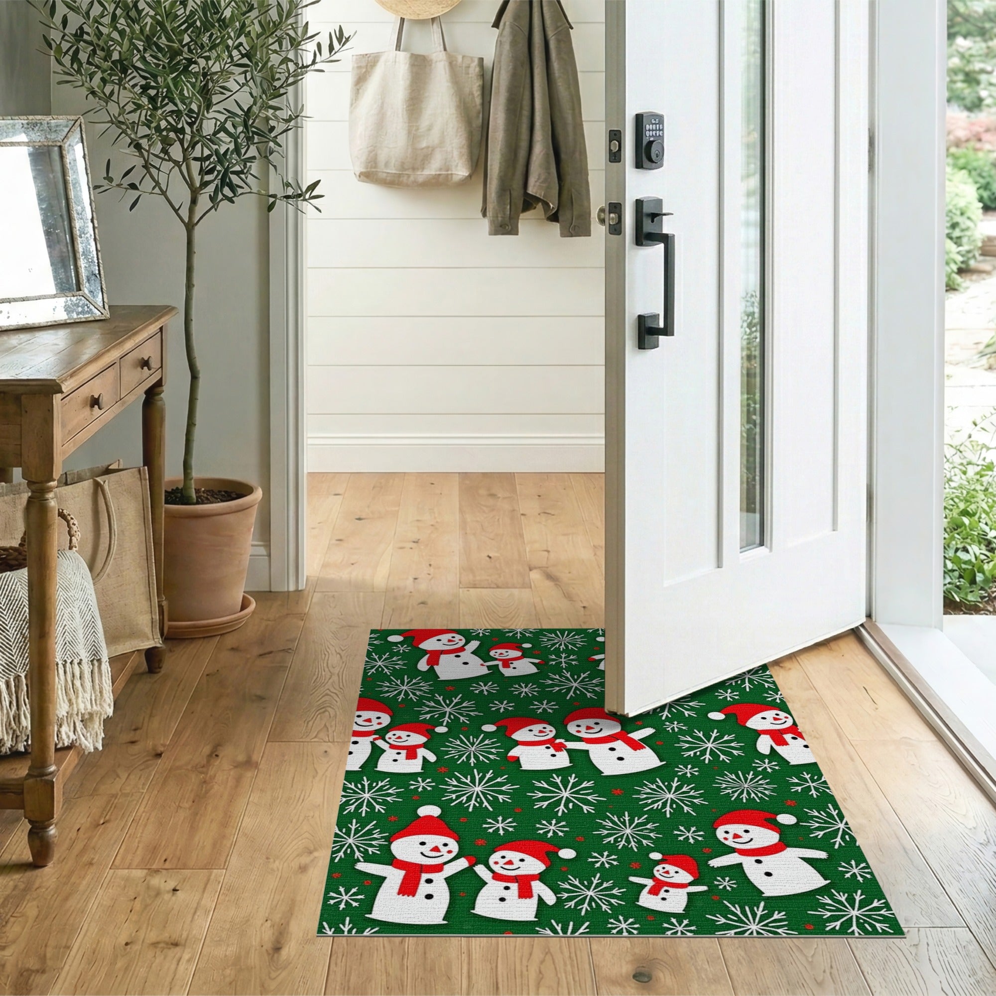 Festive Cartoon Snowmen Christmas Area Rug