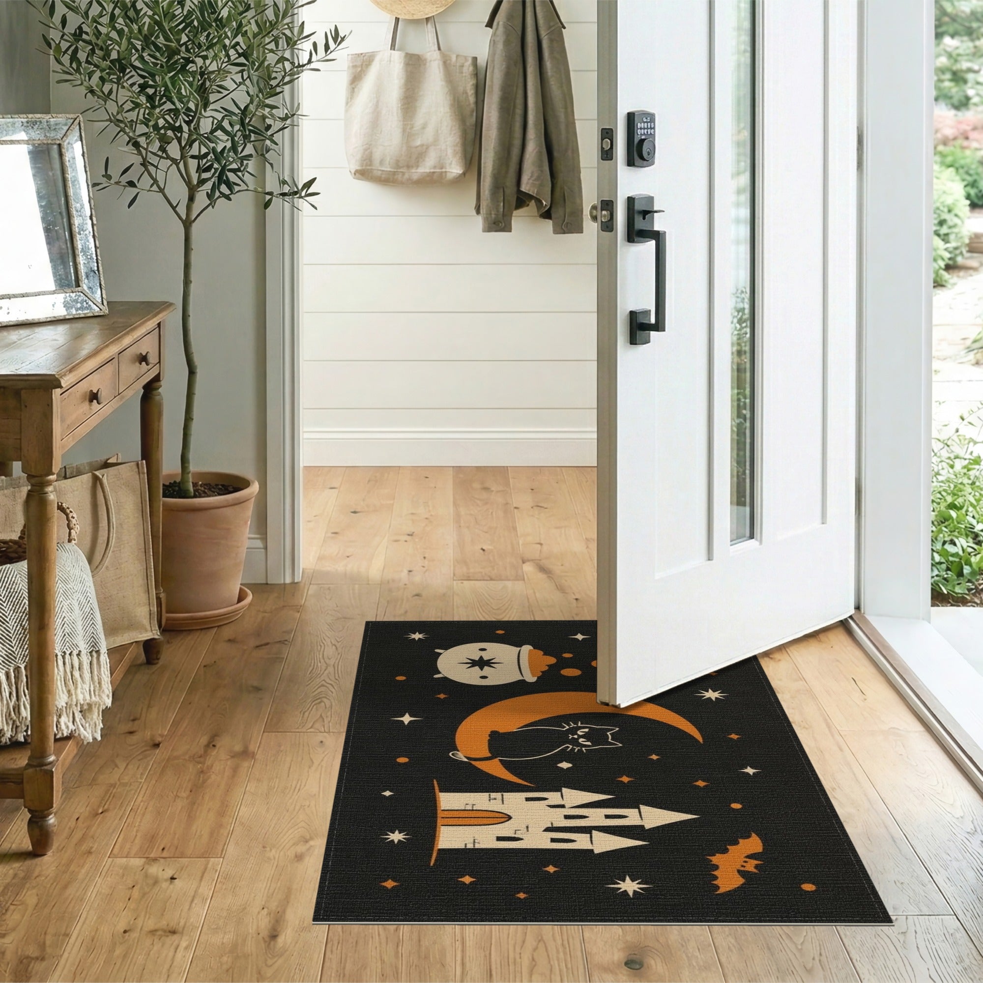 Black Cat Moon Halloween Area Rug