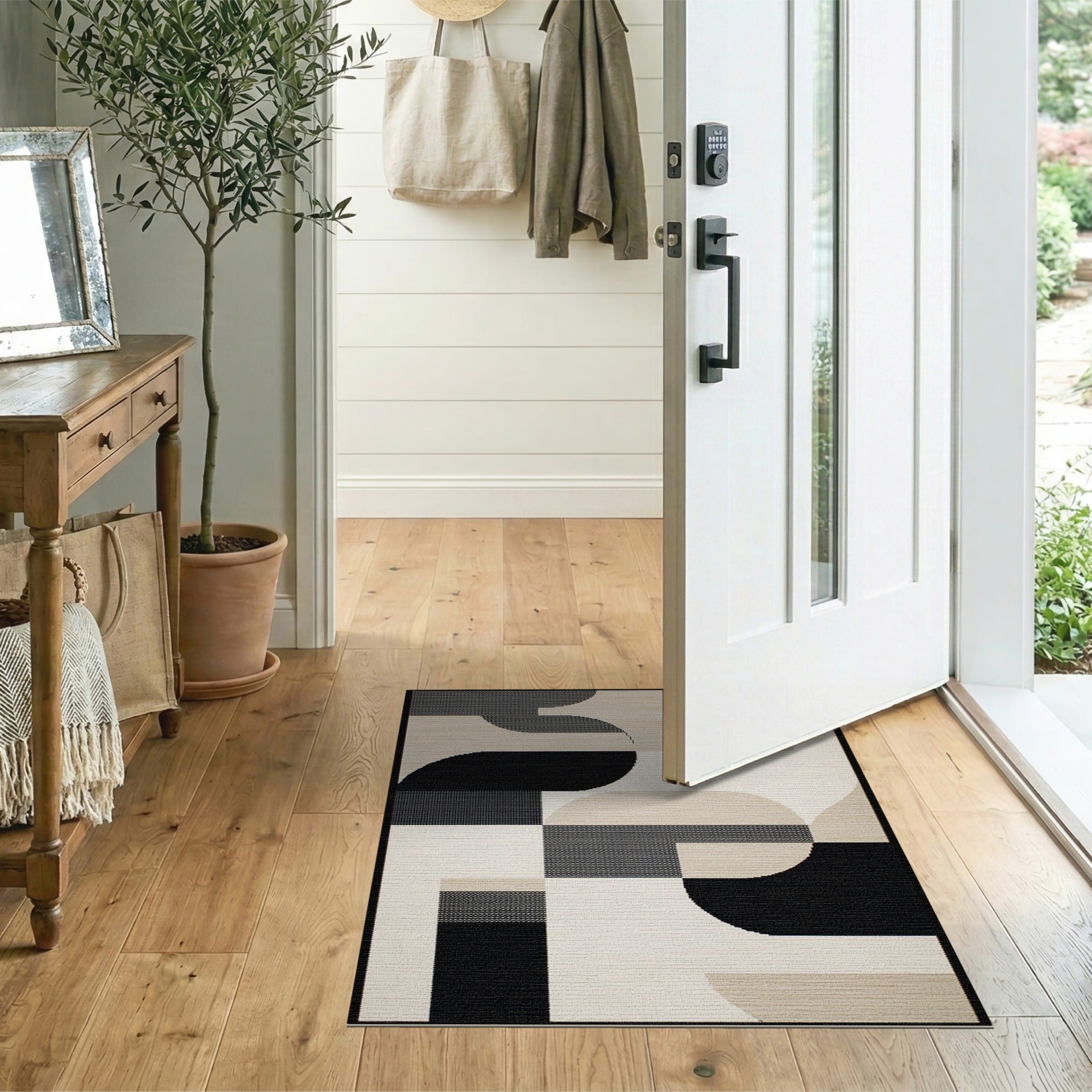 Black and White Geometric Modern Geometric Black White Area Rug