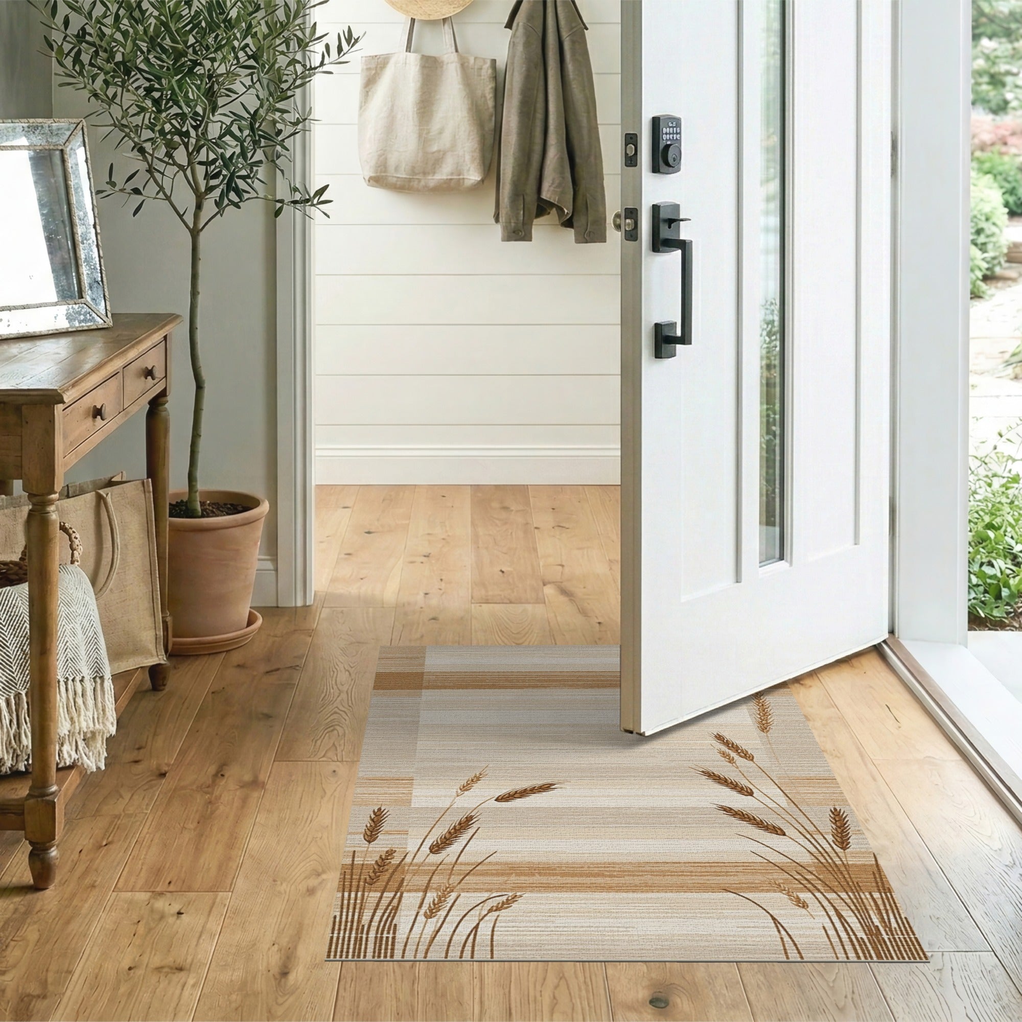 Beige Wheat Stalk Plaid Area Rug