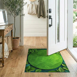Lush Green Leaf Framed Round Area Rug