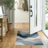 ODIKA Modern Abstract Blue & Grey Washable Area Rug - Low Pile Non-Slip