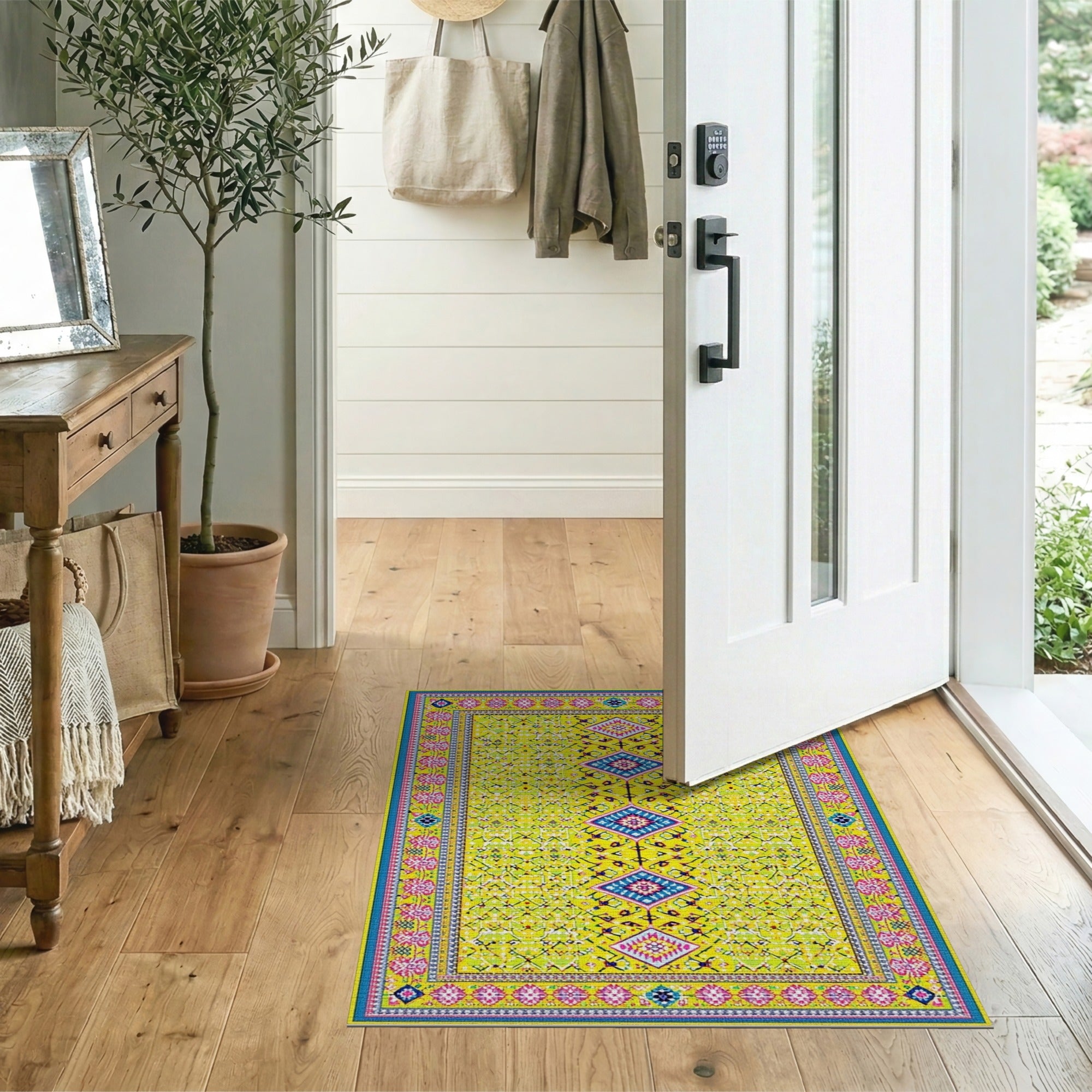 Vibrant Yellow Multi-Color Heritage Tribal Area Rug