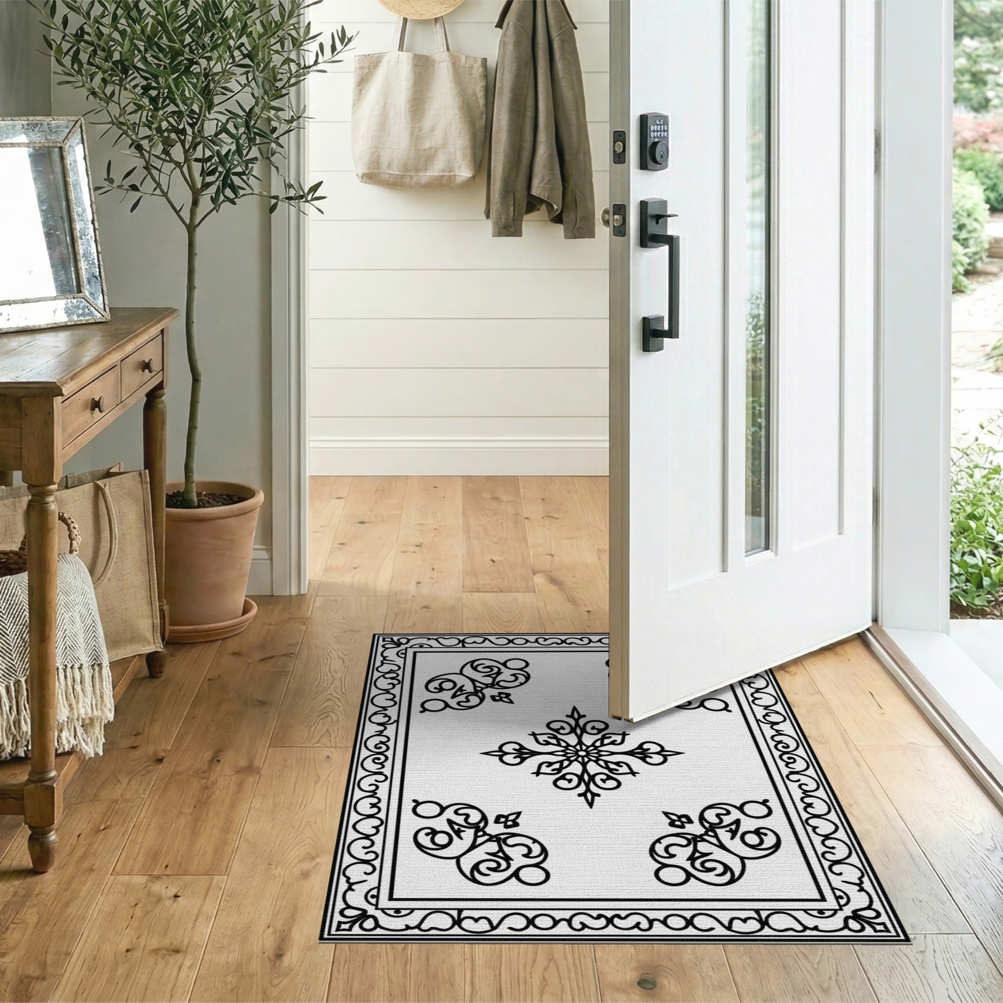 Ornate Black White Persian No. 12 Area Rug