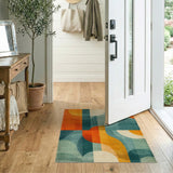 Vibrant Geometric Orange Teal Area Rug