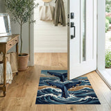 Twin Whale Tails Surfacing Ocean Waves Rug