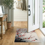 Washable Japanese Cherry Blossom Watercolor Area Rug - Low Pile & Non-Slip