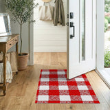 Bold Red White Wavy Checkered Rustic Rug