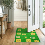 Green Kids Cartoon Bear Rug with Stars Fish