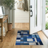 Blue Gray Geometric Block Area Rug