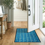 Blue and Teal Teal Blue Geometric Lattice Area Rug