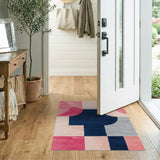 Bold Geometric Pink Navy Area Rug